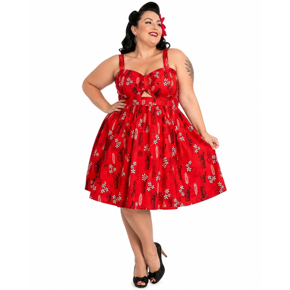 Disney Lilo & Stitch Tiki Hawaiian Dress Size 22 Red Retro Plus Size Rockabilly